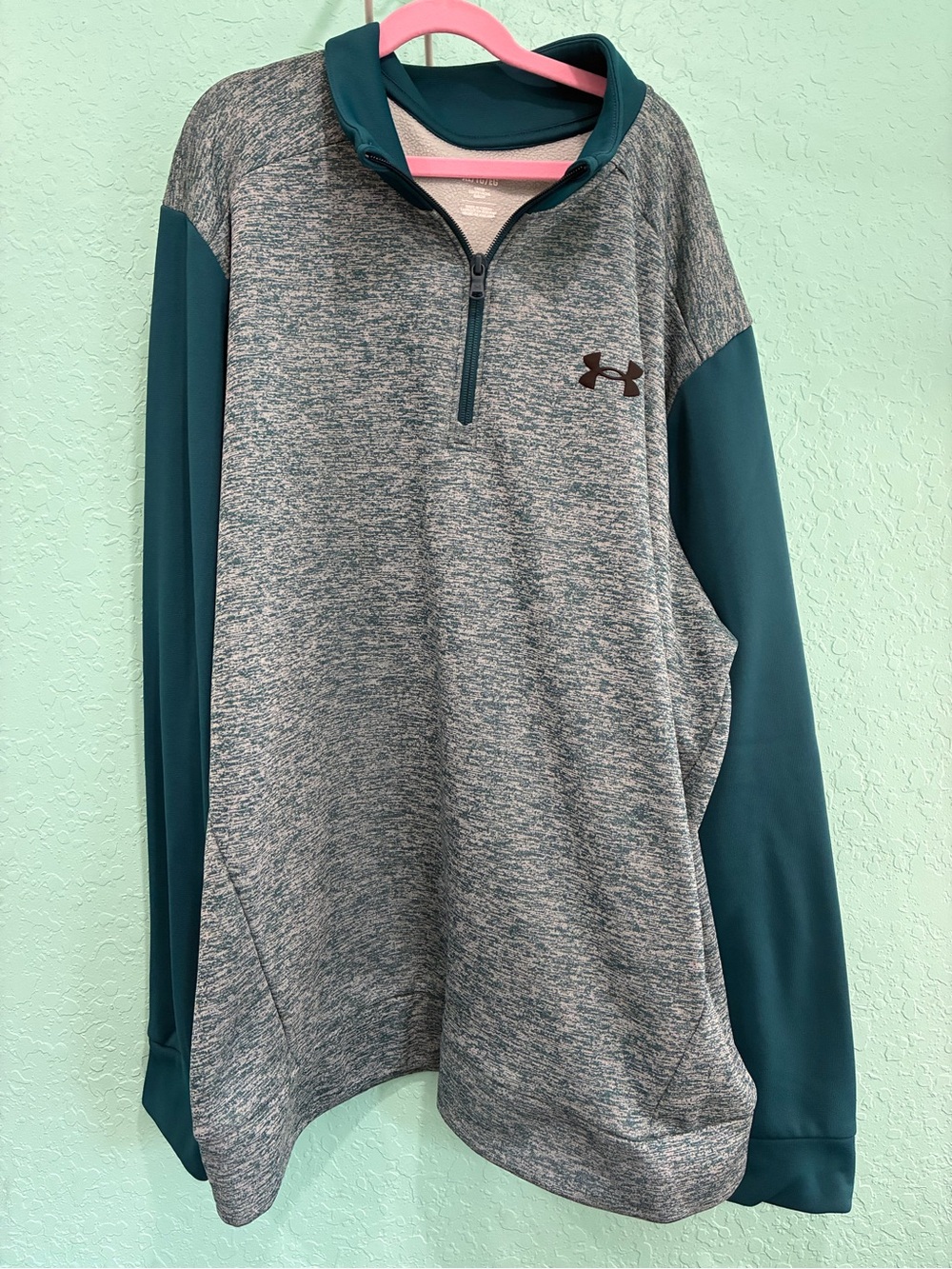 Men’s Under Armour teal gray Quarter-Zip Pullover XL loose fleece athletic